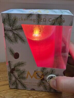 MG Flickering LED PILLAR Candle  Red 3" X 5" NEW Flameless Real Wax